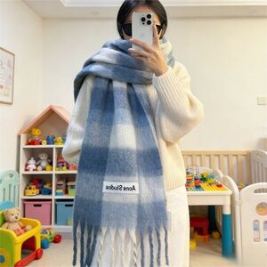 Acne Blue and White Checkered Scarf